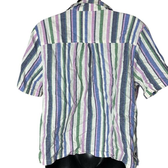 Marine layer women’s large striped hemp tencel button front preppy top - Picture 3 of 5